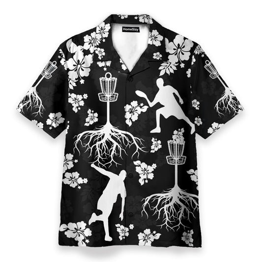 Black And White Disc Golf And Tree Hibiscus Pattern - Hawaiian Shirt