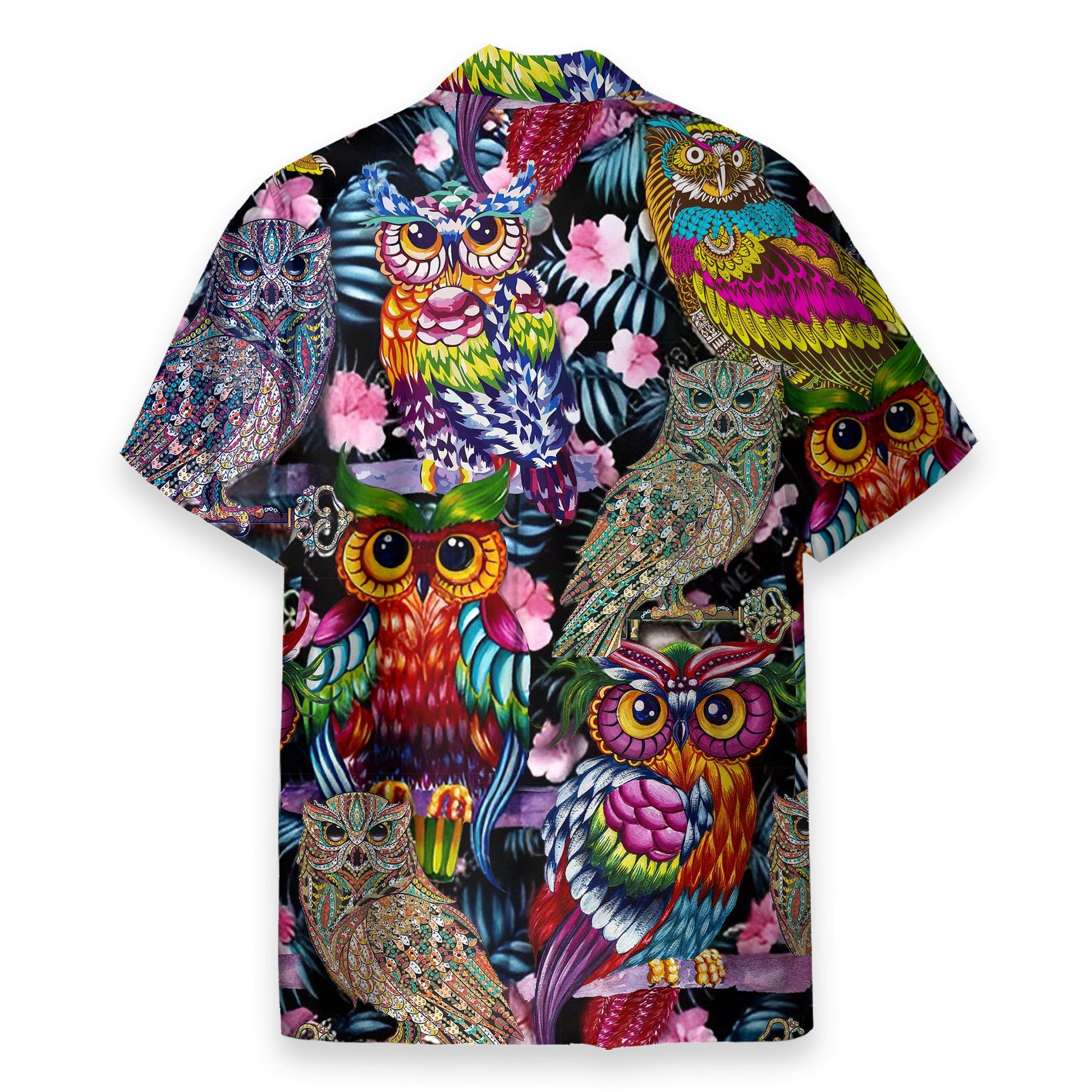 Tropical Colorful Owl Men's Button's Up Shirts - Hawaiian Shirt