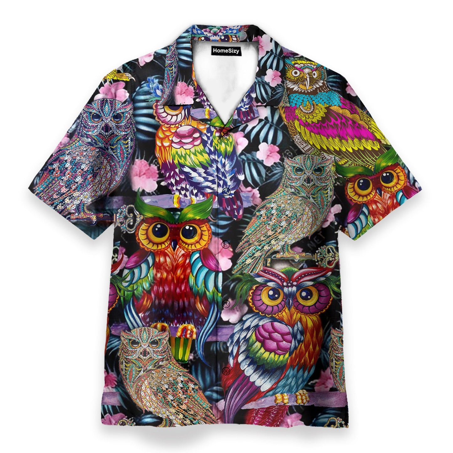 Tropical Colorful Owl Men's Button's Up Shirts - Hawaiian Shirt