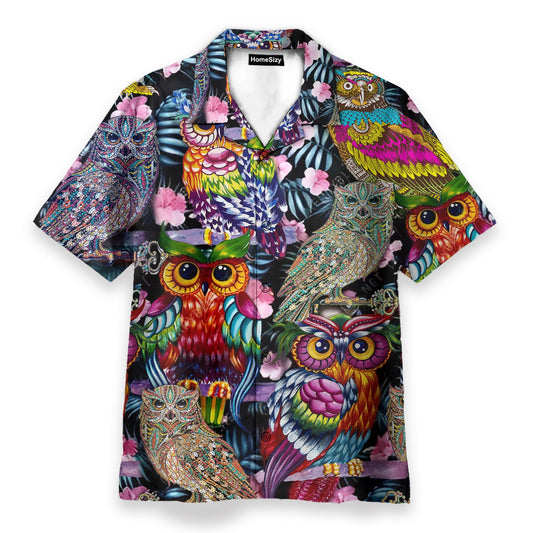 Tropical Colorful Owl Men's Button's Up Shirts - Hawaiian Shirt