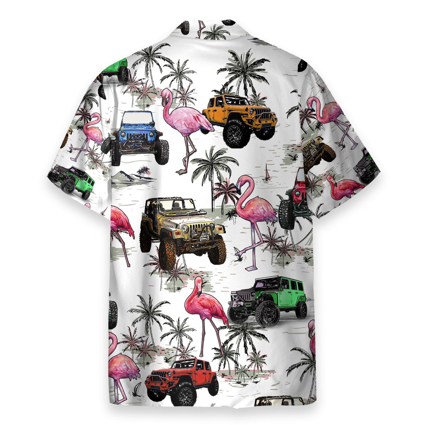 Colorful Jeep Cars And Flamingo - Hawaiian Shirt
