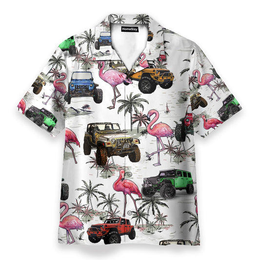Colorful Jeep Cars And Flamingo - Hawaiian Shirt