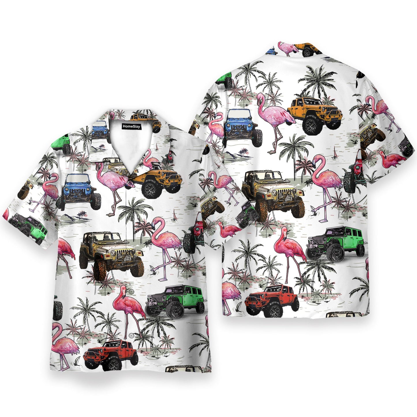 Colorful Jeep Cars And Flamingo - Hawaiian Shirt