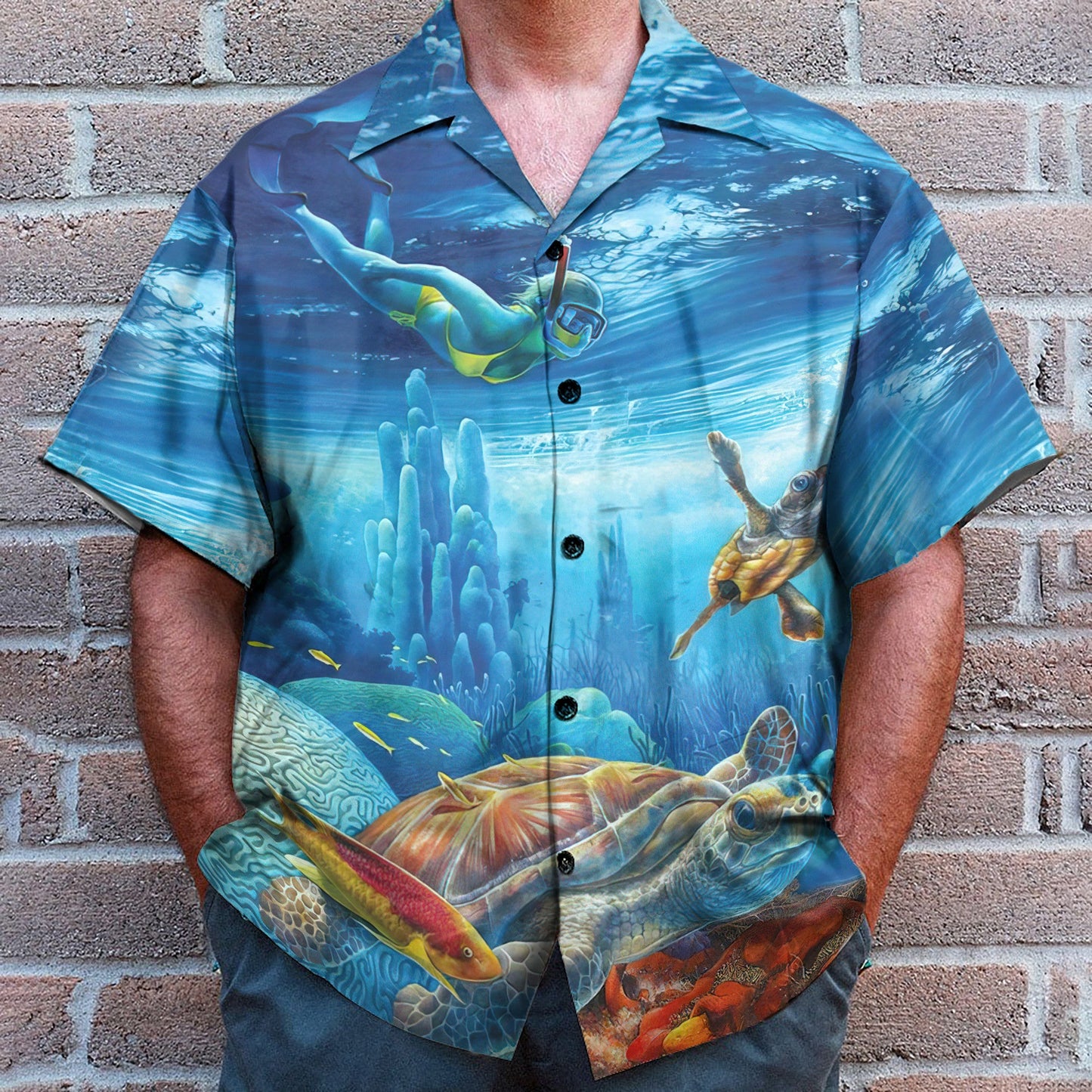 Freediving With Sea Turtles - Hawaiian Shirt