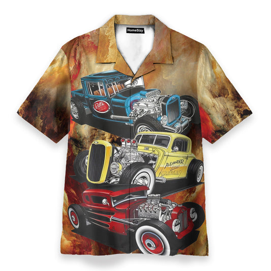 Hot Rod Car Men's Button's Up Shirts - Hawaiian Shirt