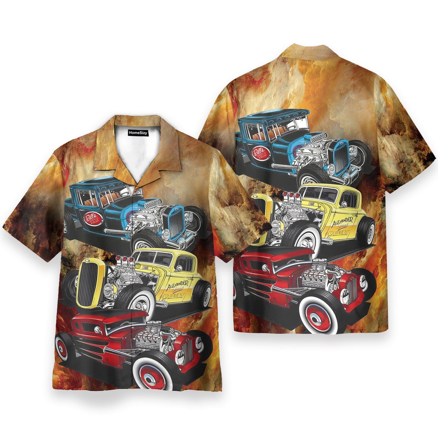 Hot Rod Car Men's Button's Up Shirts - Hawaiian Shirt