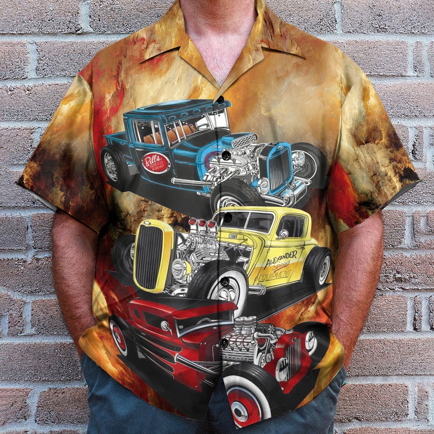 Hot Rod Car Men's Button's Up Shirts - Hawaiian Shirt