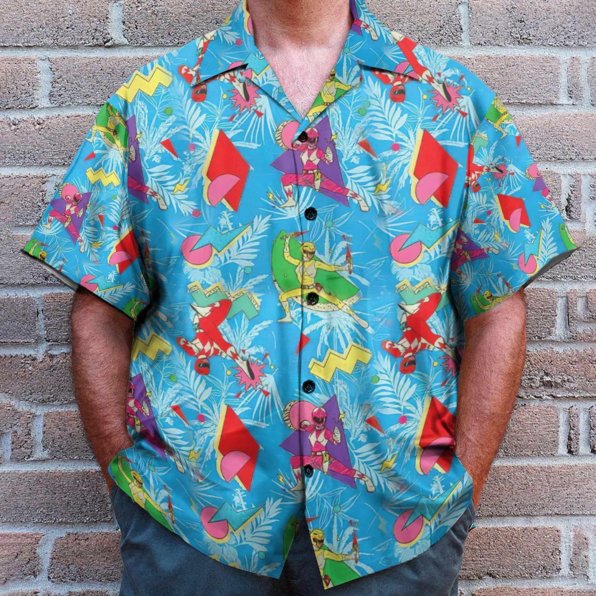 Mighty Morphin Power Ranger Blue Tropical Cosplay Costume - Hawaiian Shirt