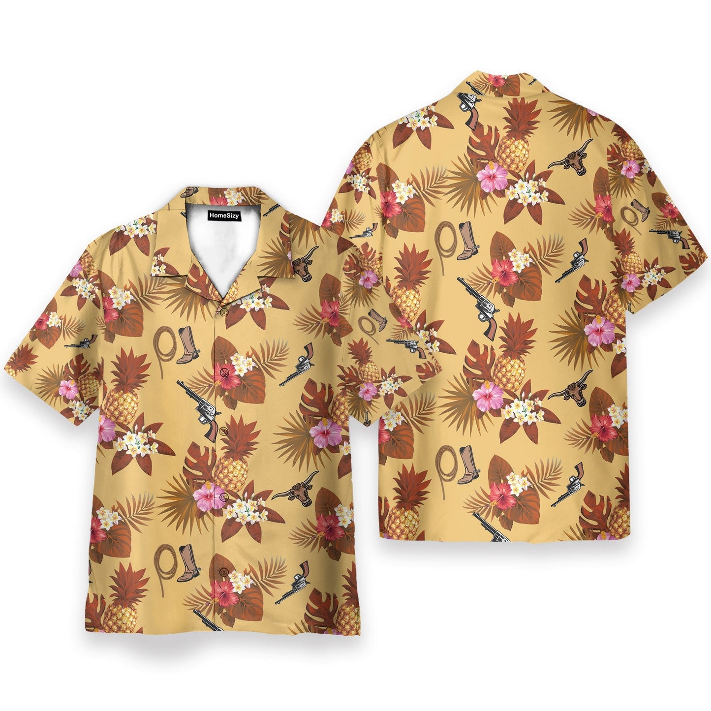 Cowboy Guns, Ropes, Boots Men's Button's Up Shirts - Hawaiian Shirt & Beach Shorts
