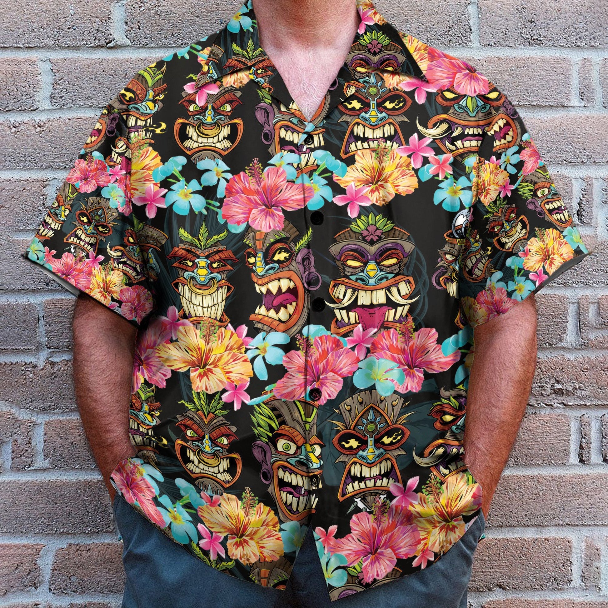 Aloha Summer Tiki Tiki Head - Hawaiian Shirt & Beach Shorts
