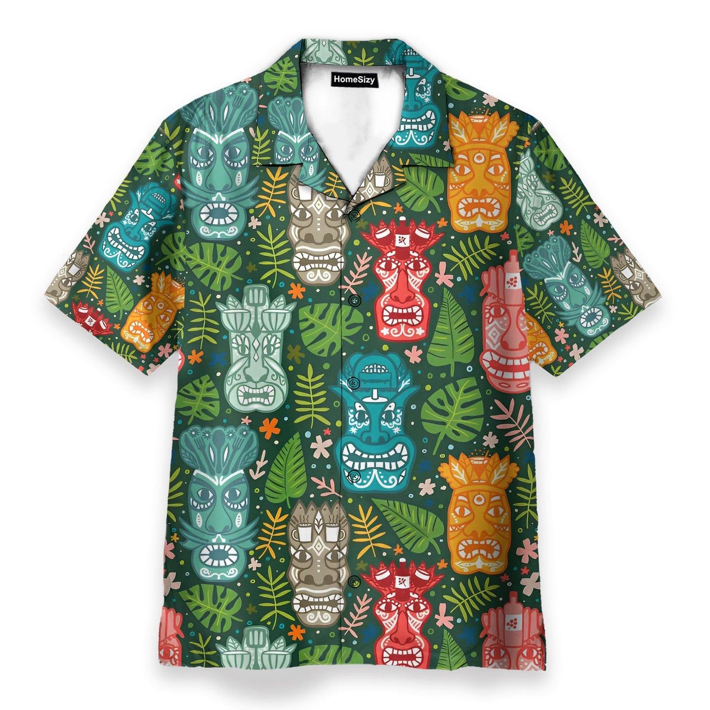 Tiki Tropical Green Men's Button's Up Shirts - Hawaiian Shirt & Beach Shorts