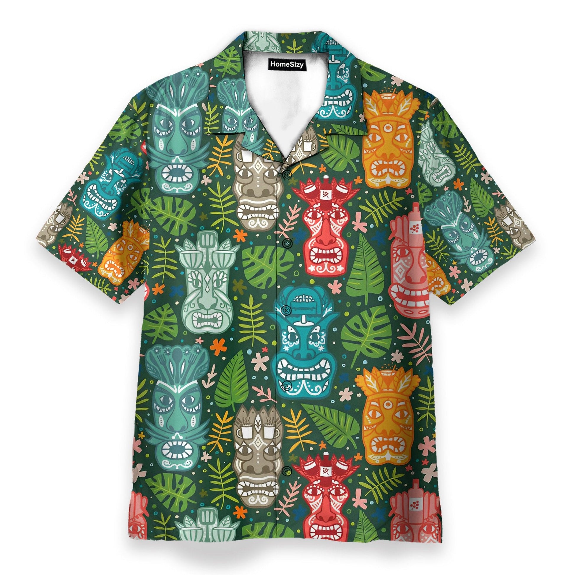 Tiki Tropical Green Men's Button's Up Shirts - Hawaiian Shirt & Beach Shorts