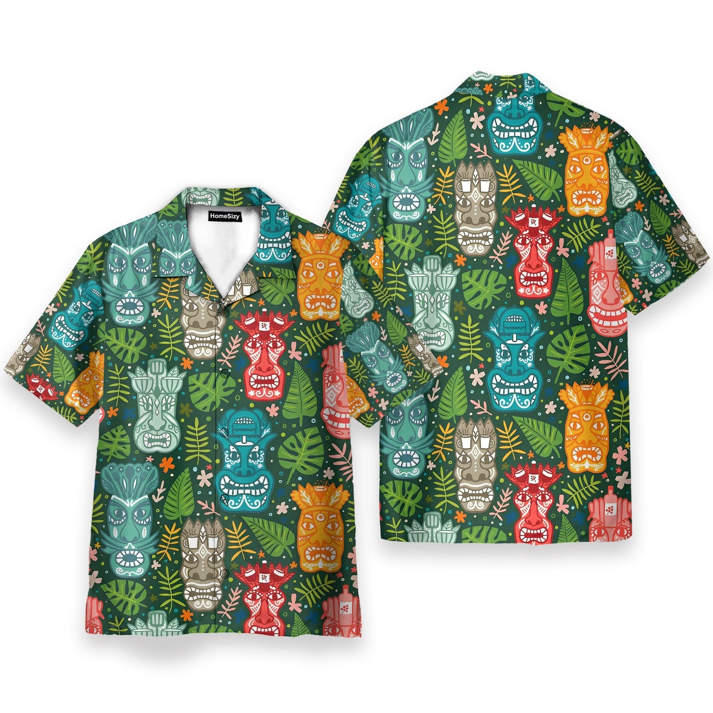 Tiki Tropical Green Men's Button's Up Shirts - Hawaiian Shirt & Beach Shorts