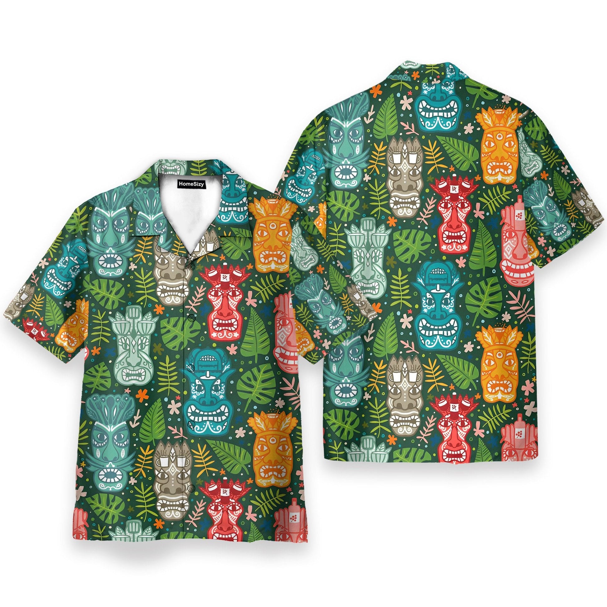 Tiki Tropical Green Men's Button's Up Shirts - Hawaiian Shirt & Beach Shorts