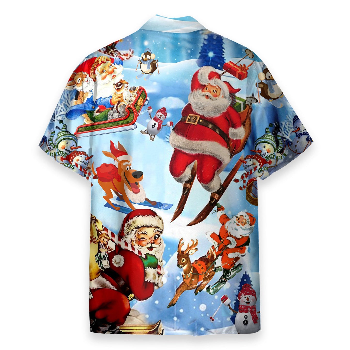 Skiing Santa Claus Funny Button's Up Shirts - Hawaiian Shirt