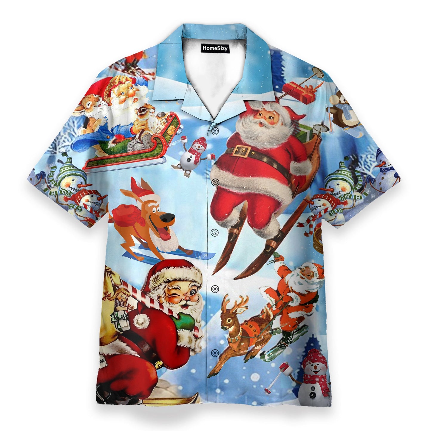 Skiing Santa Claus Funny Button's Up Shirts - Hawaiian Shirt