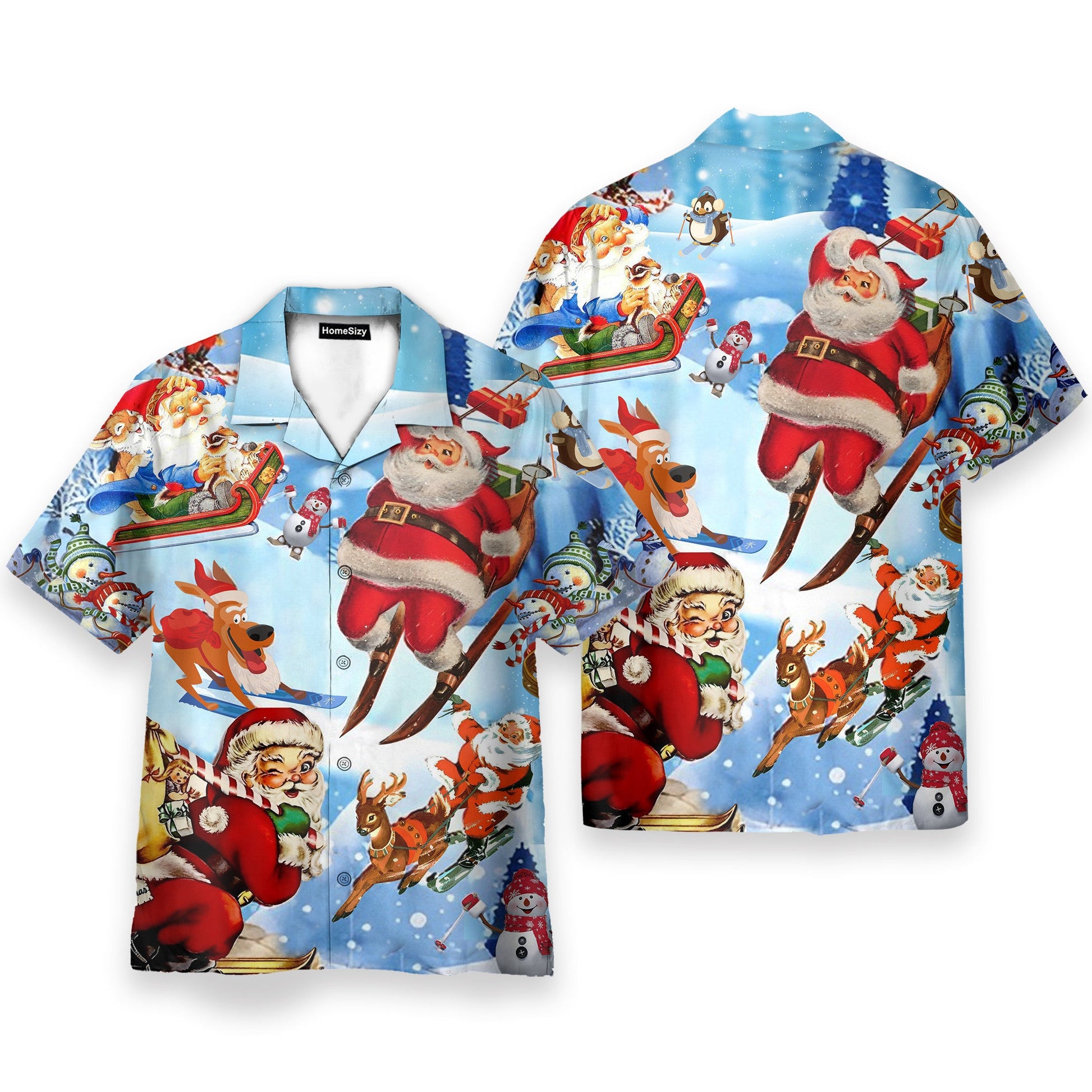 Skiing Santa Claus Funny Button's Up Shirts - Hawaiian Shirt