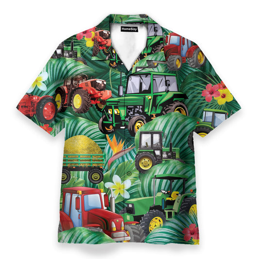 Tractor Tropical Tropical Green Leaf Forest Pattern - Hawaiian Shirt