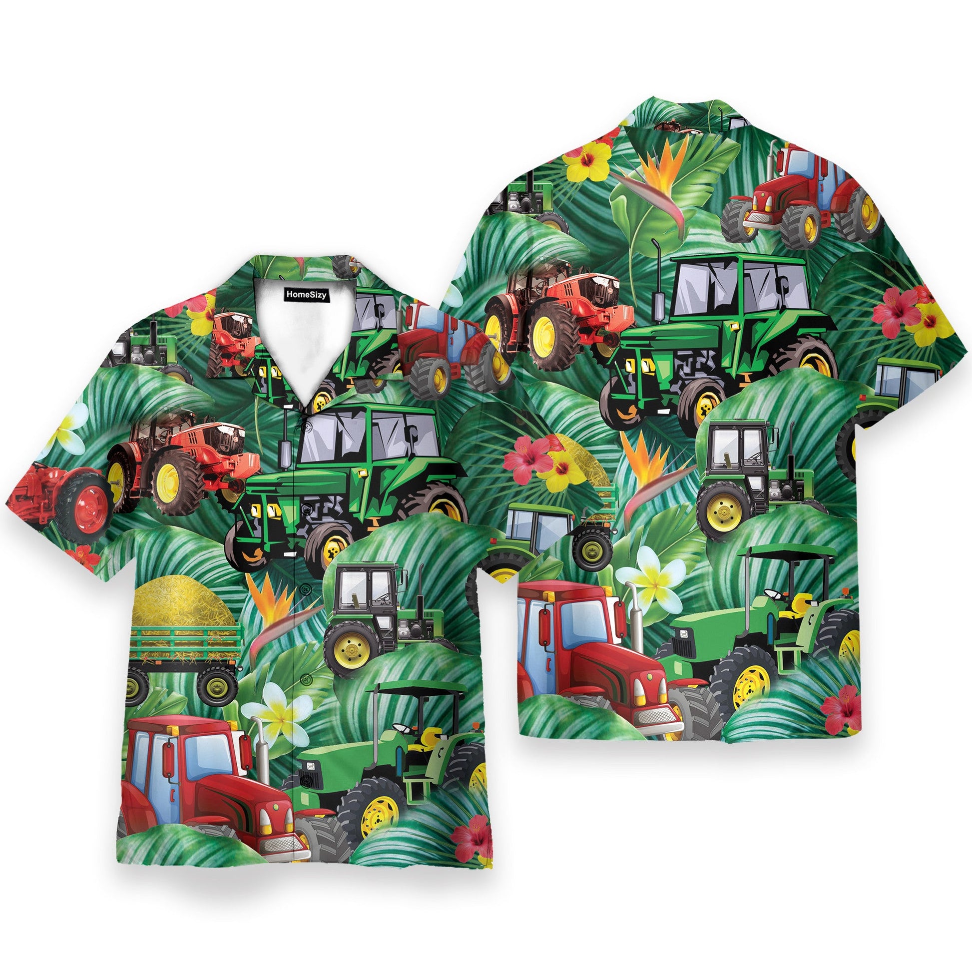 Tractor Tropical Tropical Green Leaf Forest Pattern - Hawaiian Shirt