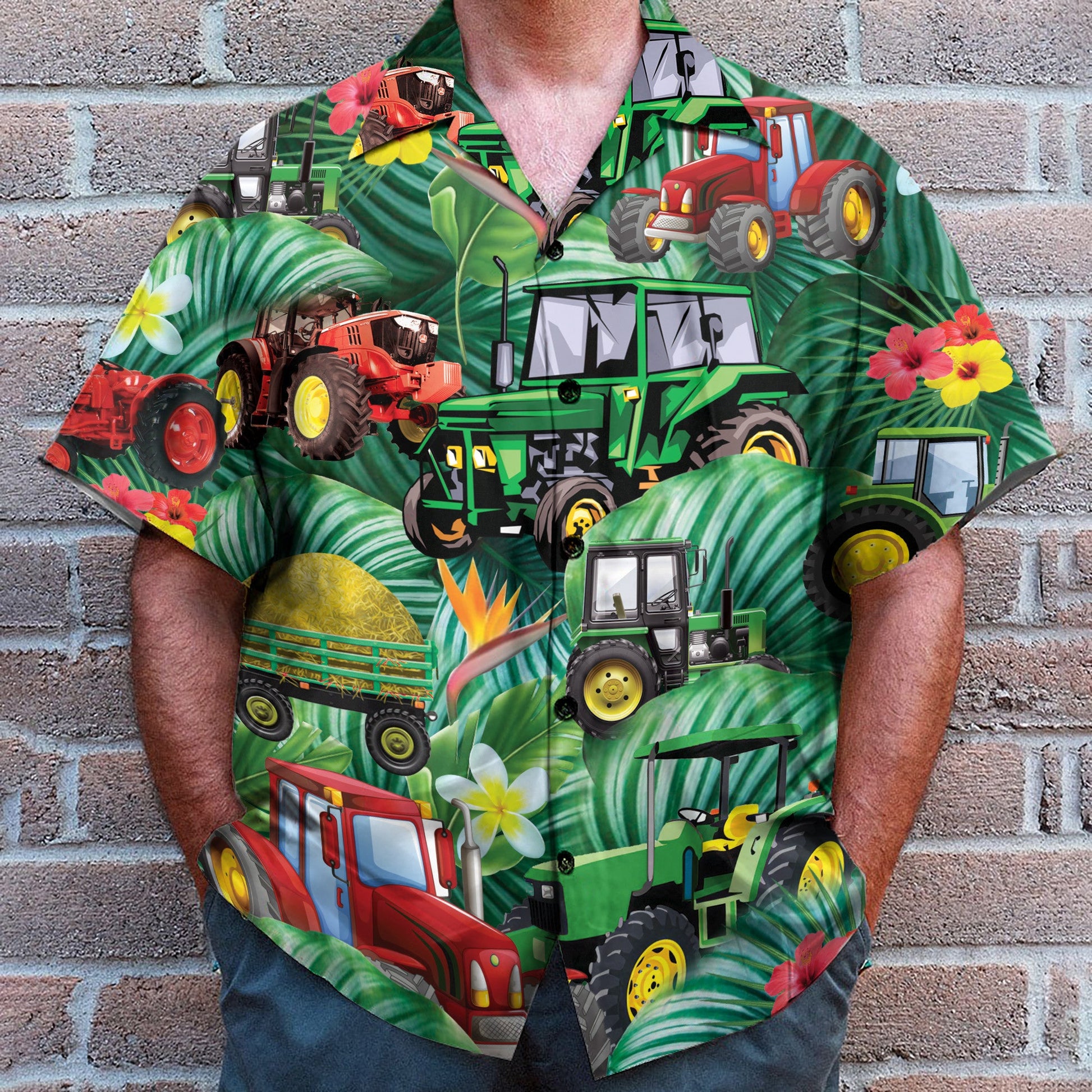 Tractor Tropical Tropical Green Leaf Forest Pattern - Hawaiian Shirt