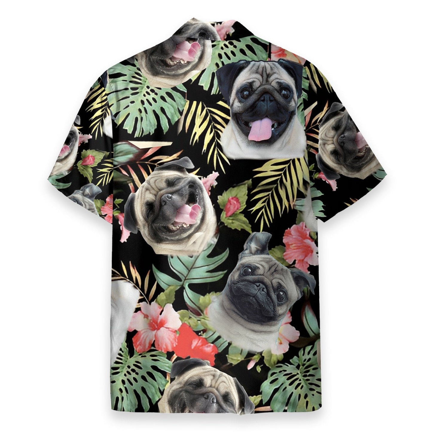 Cute Pug In Tropical Green Leaves - Hawaiian Shirt