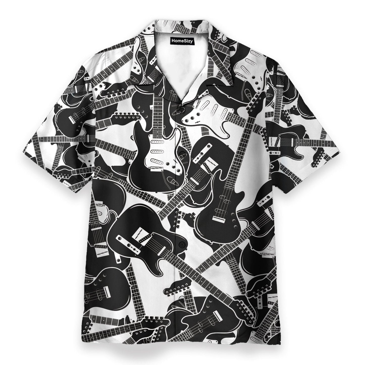 Black And White Electric Guitar - Hawaiian Shirt & Beach Shorts