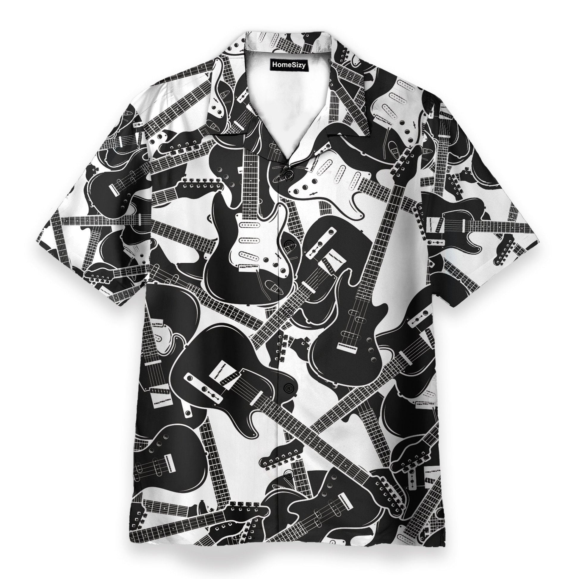 Black And White Electric Guitar - Hawaiian Shirt & Beach Shorts