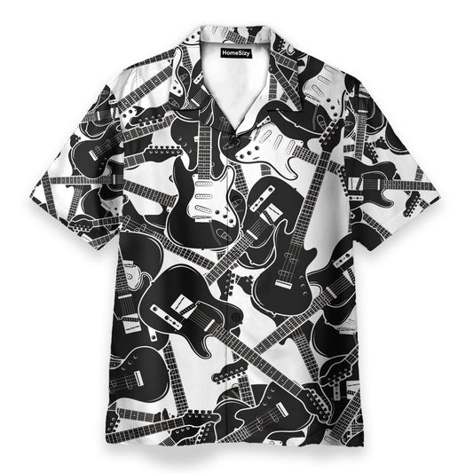 Black And White Electric Guitar - Hawaiian Shirt & Beach Shorts