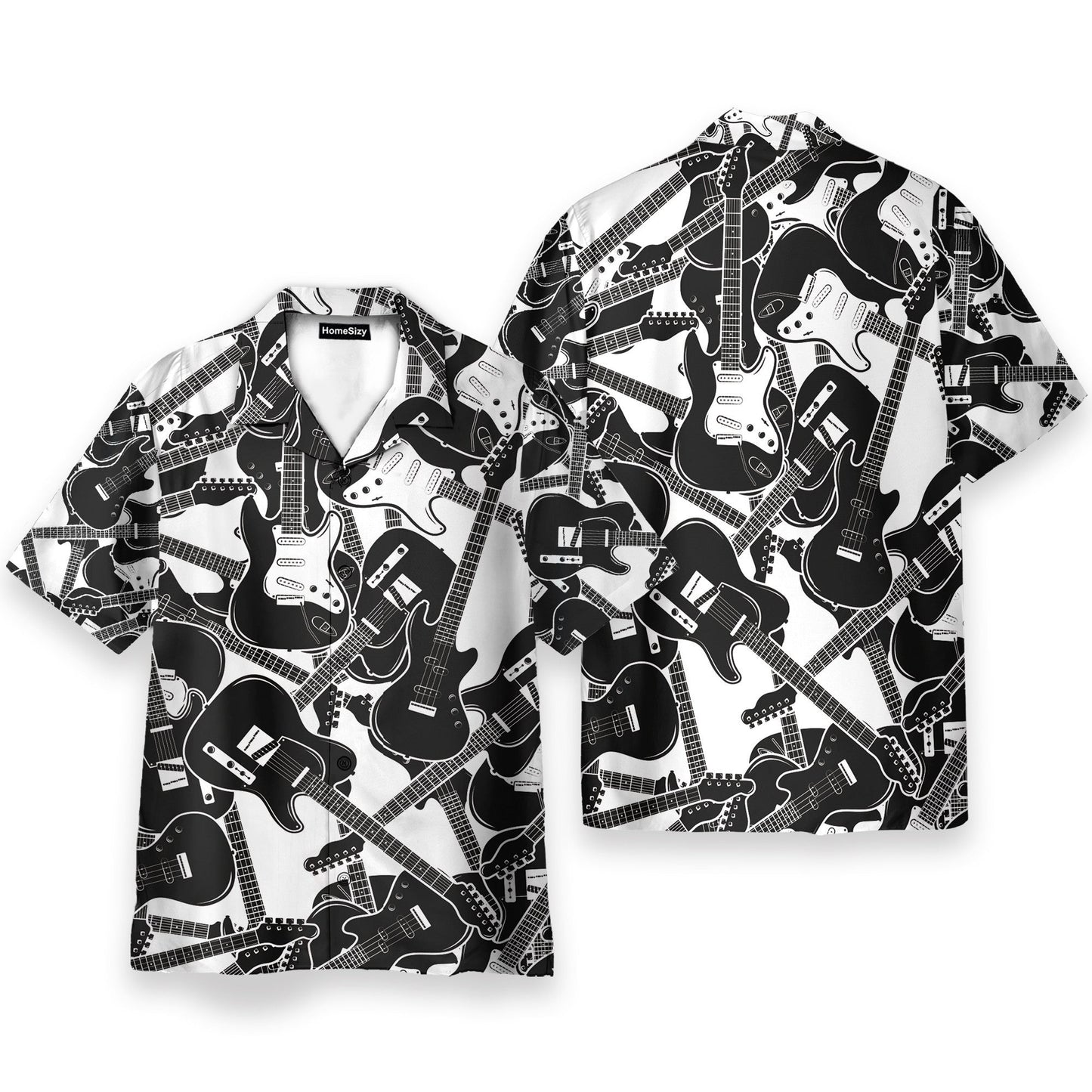 Black And White Electric Guitar - Hawaiian Shirt & Beach Shorts