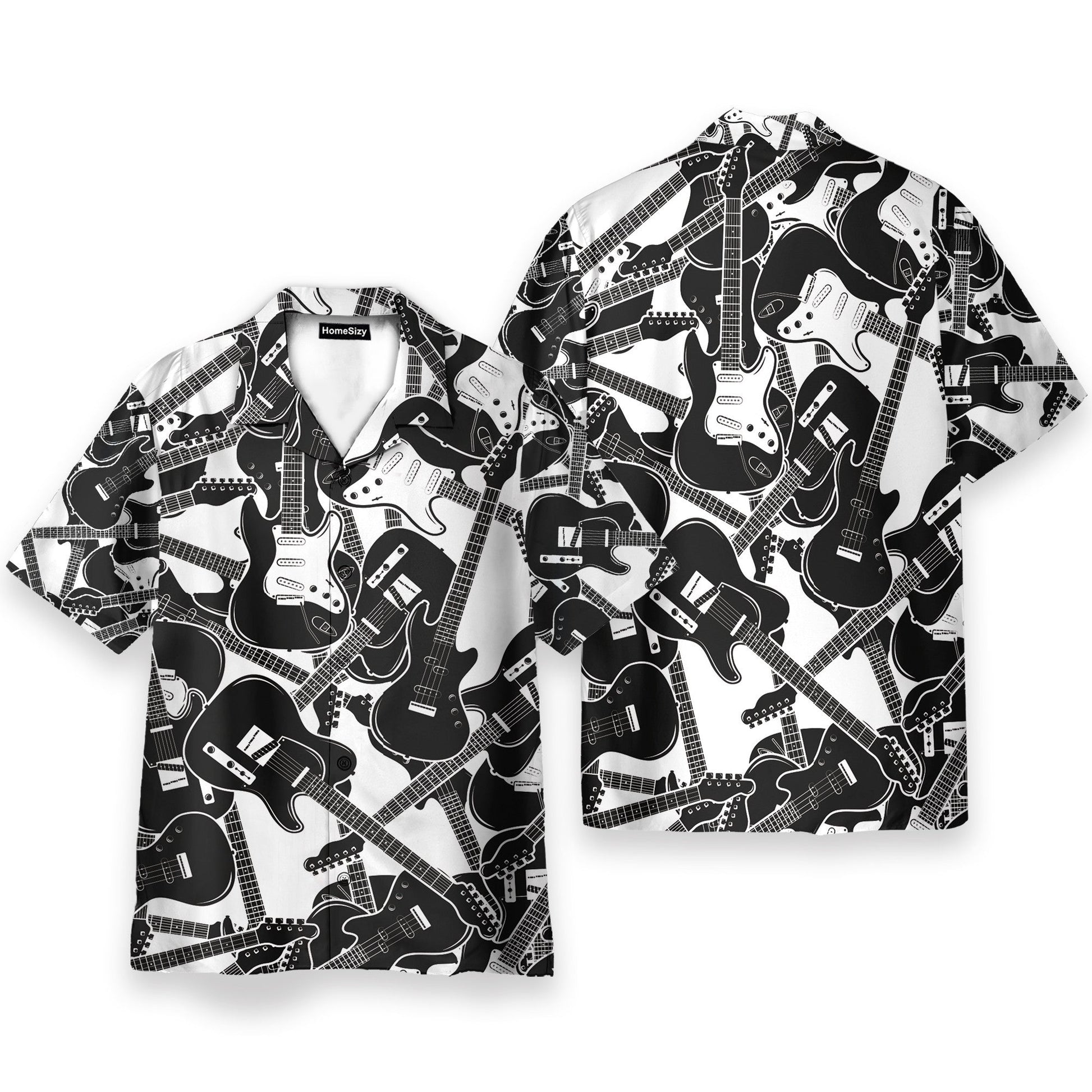 Black And White Electric Guitar - Hawaiian Shirt & Beach Shorts