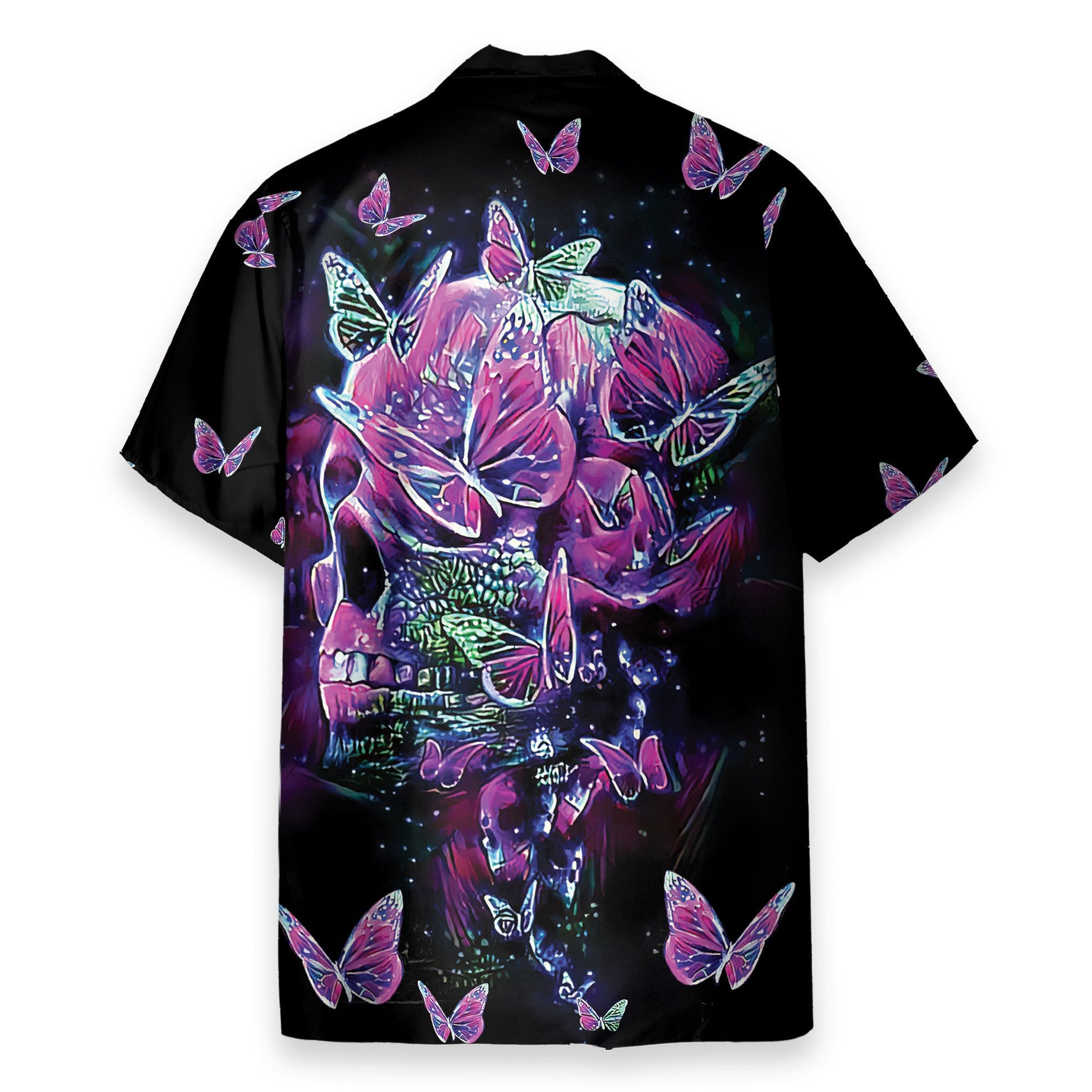 Color Splash Skull And Butterfyies Purple - Hawaiian Shirt