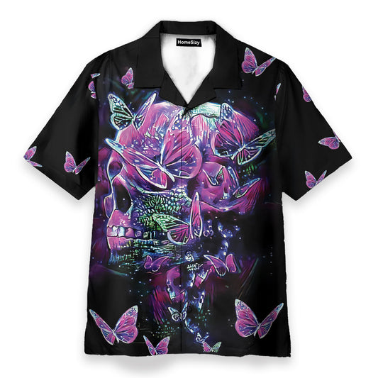 Color Splash Skull And Butterfyies Purple - Hawaiian Shirt