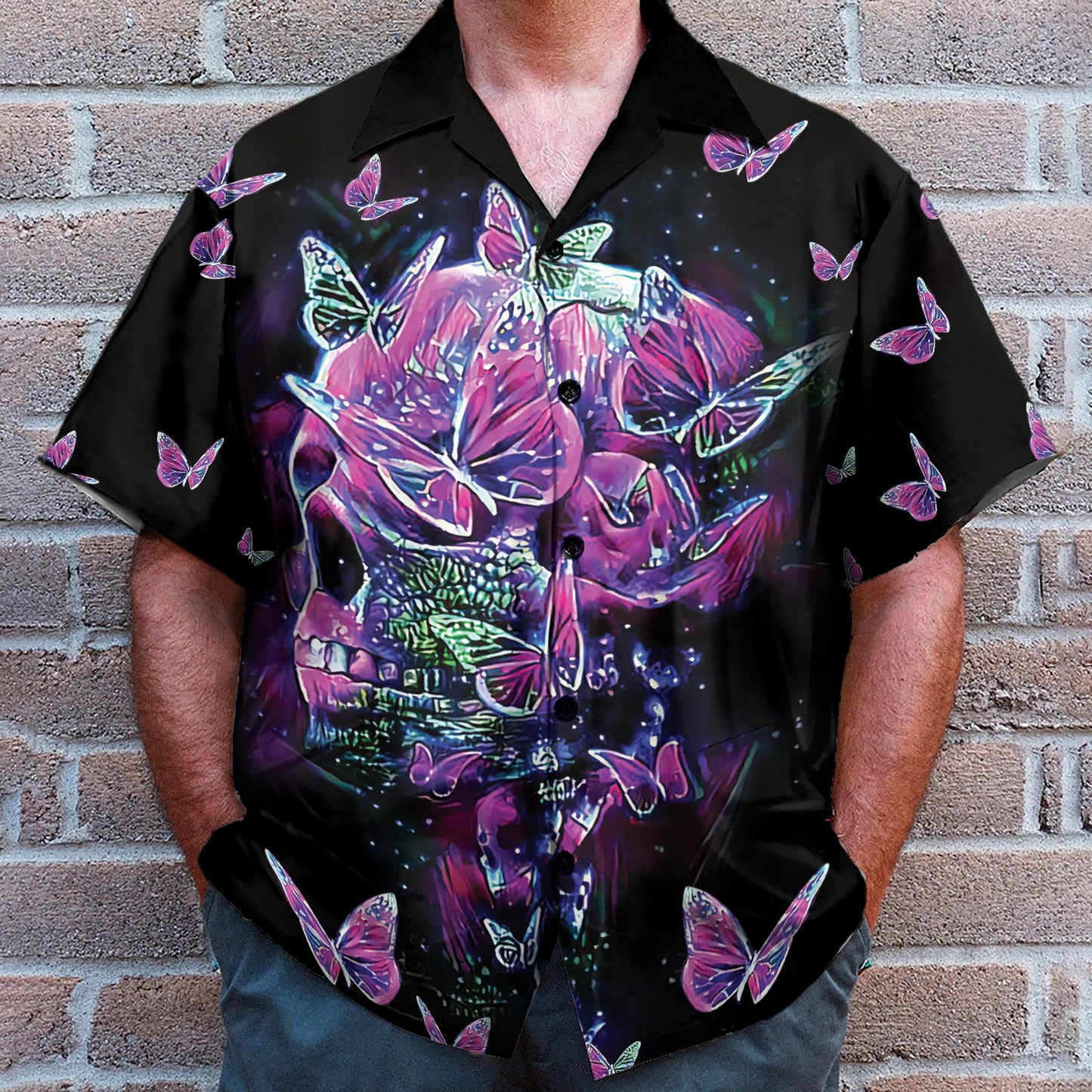 Color Splash Skull And Butterfyies Purple - Hawaiian Shirt