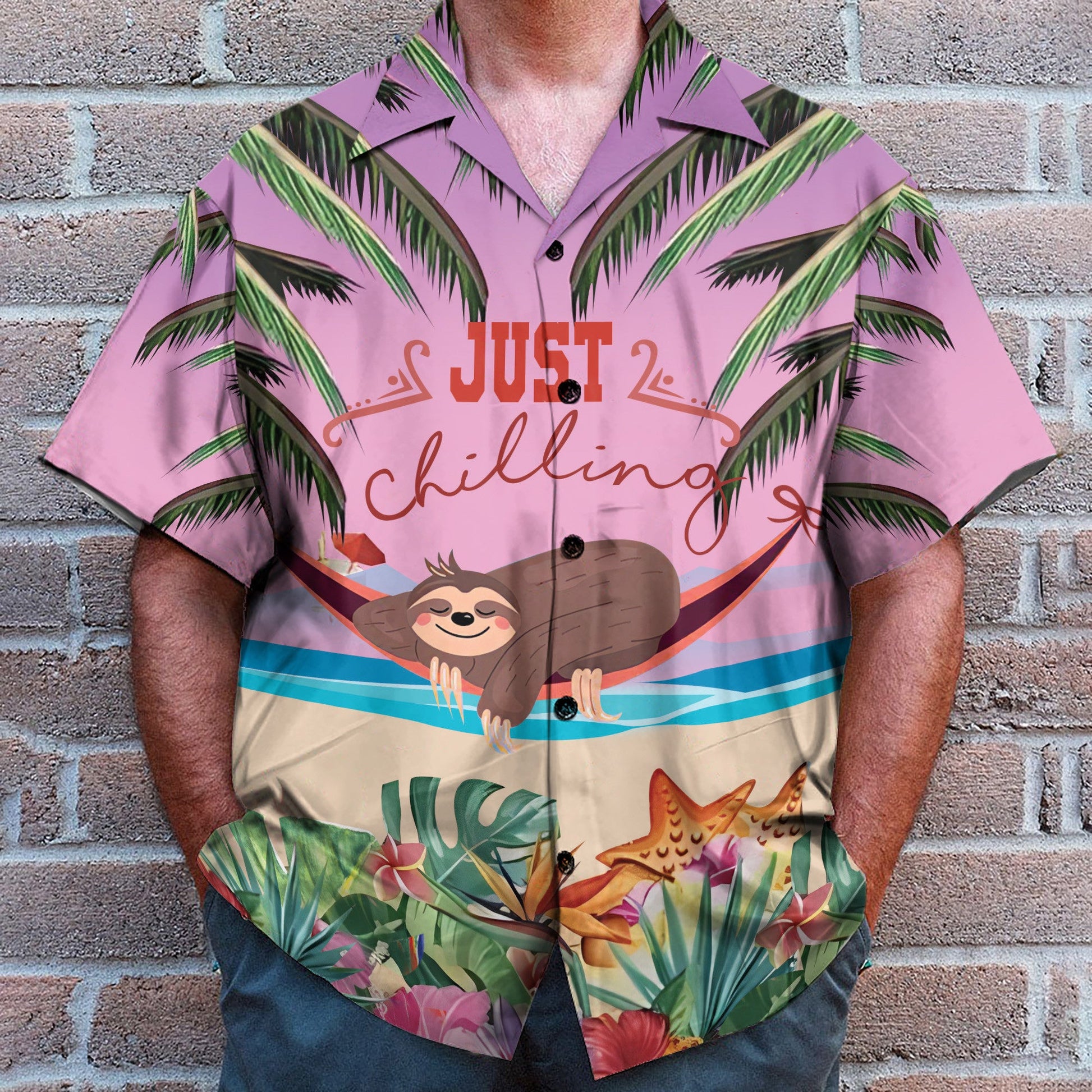 Sloth Just Chilling Funny Button's Up Shirts - Hawaiian Shirt