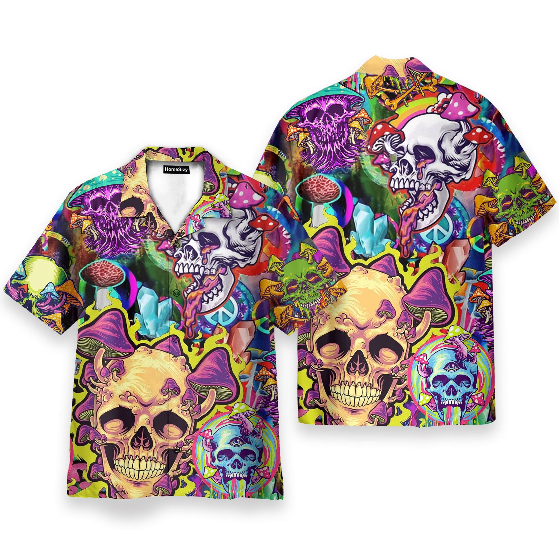 Skull Colorful Printed Casual Abstract Hippie Style - Hawaiian Shirt