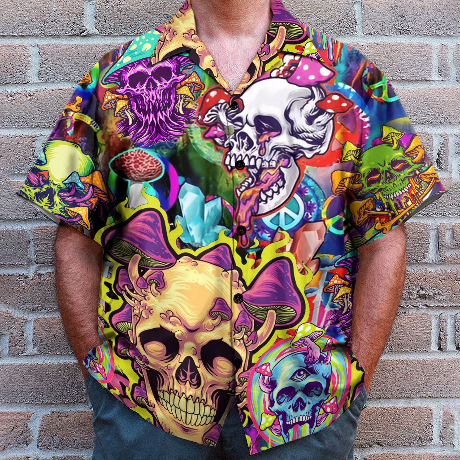 Skull Colorful Printed Casual Abstract Hippie Style - Hawaiian Shirt