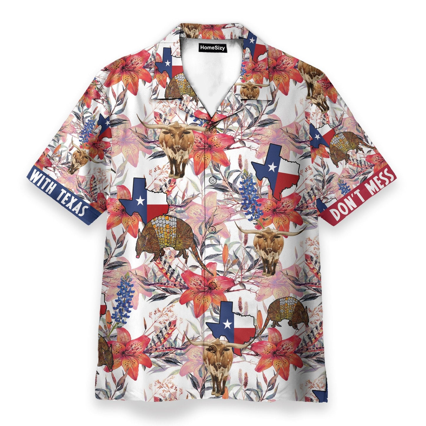 Texas Longhorn Bluebonnet And Armadillo - Hawaiian Shirt