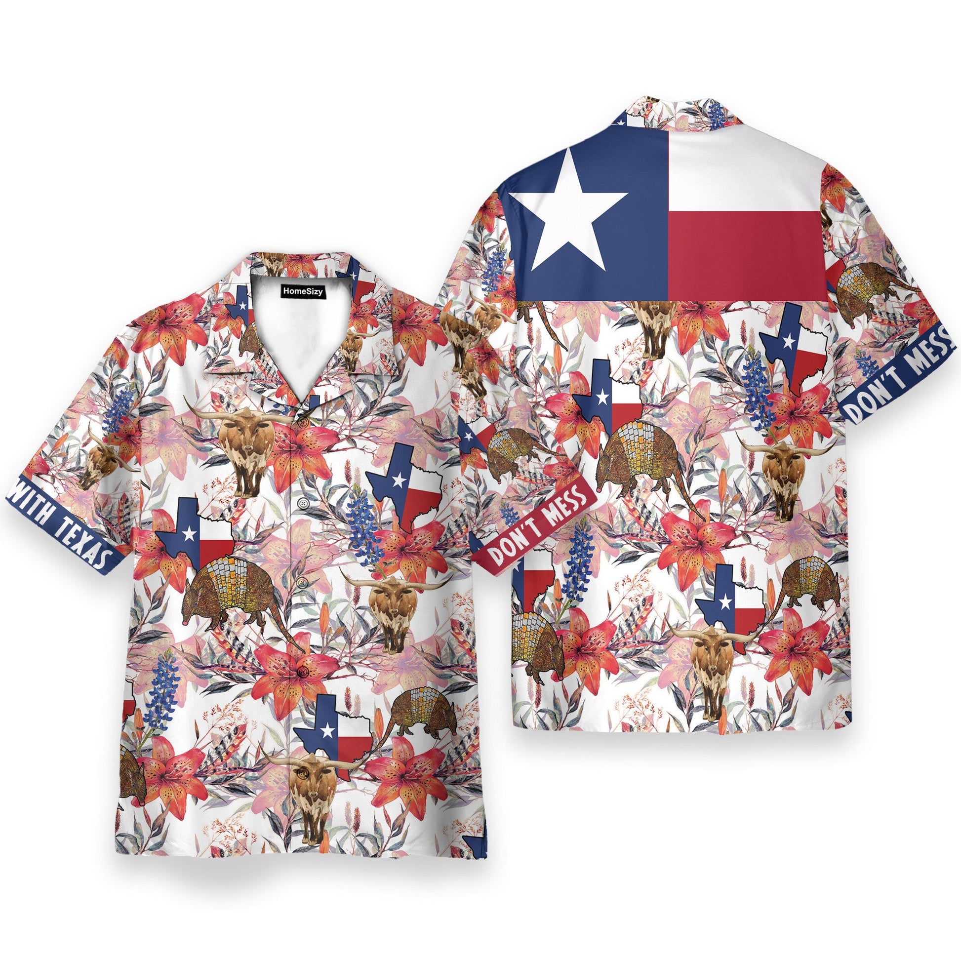 Texas Longhorn Bluebonnet And Armadillo - Hawaiian Shirt