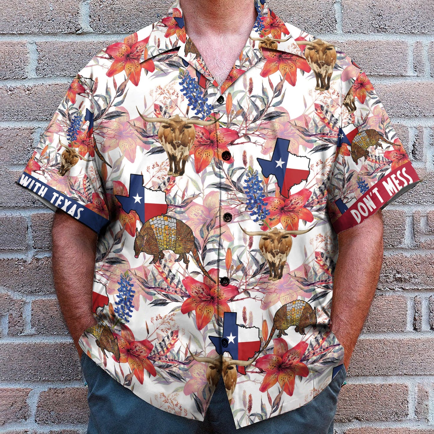 Texas Longhorn Bluebonnet And Armadillo - Hawaiian Shirt