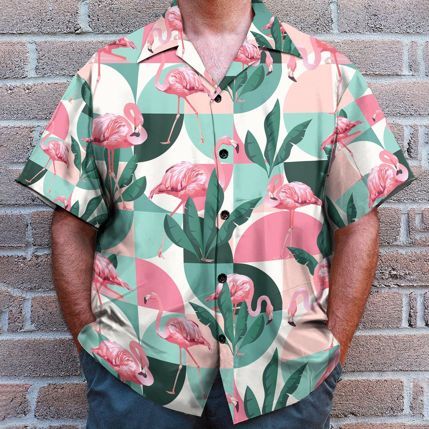 Flamingo Exotic Patchwork Patterns - Hawaiian Shirt & Beach Shorts