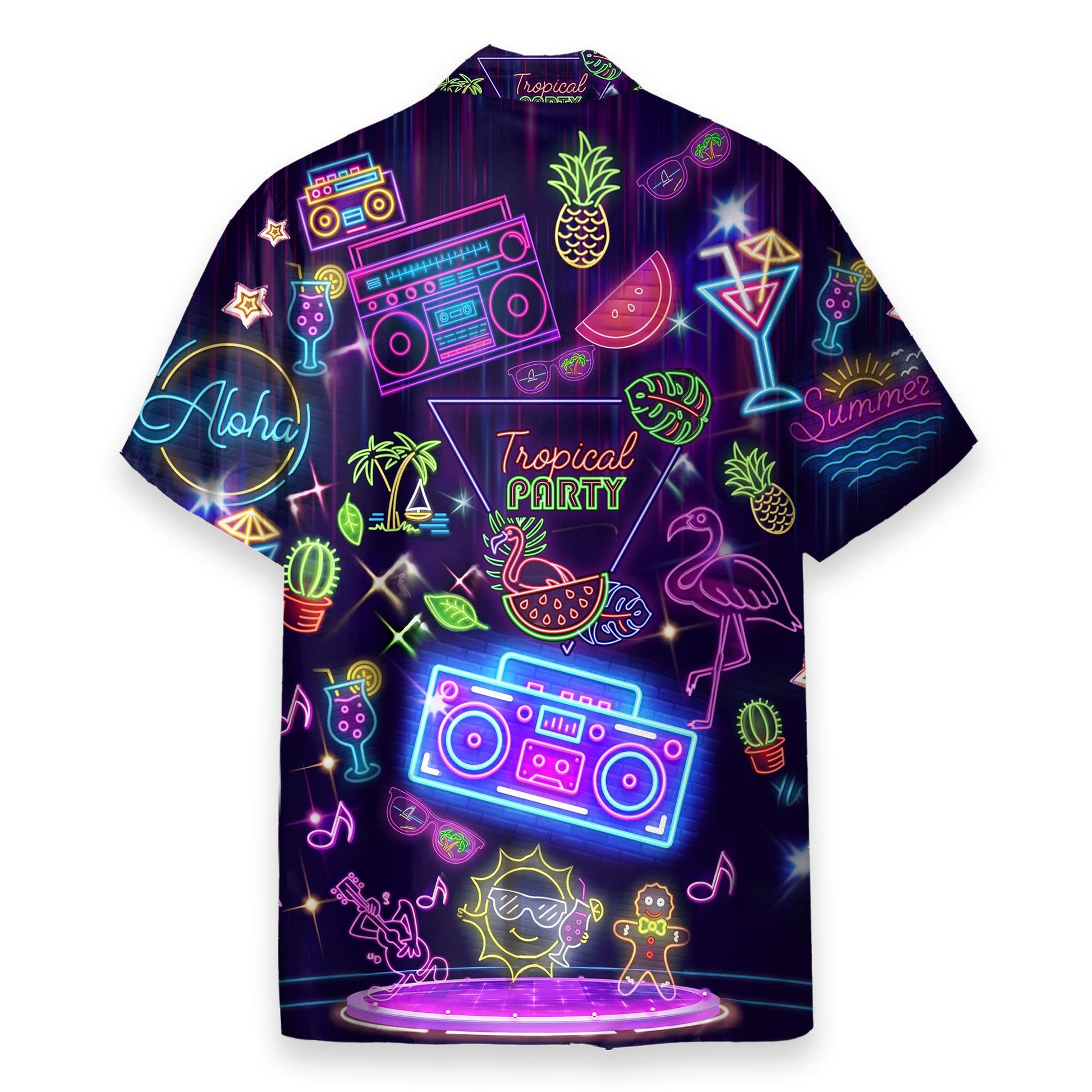 Tropical Party Neon Hello Summer - Hawaiian Shirt