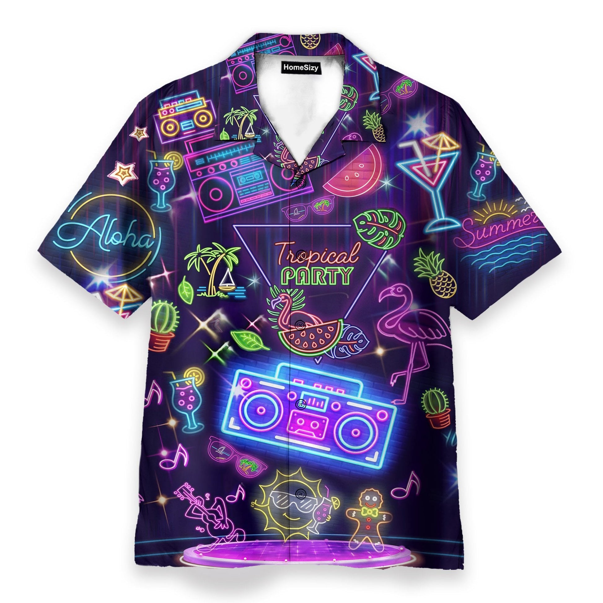 Tropical Party Neon Hello Summer - Hawaiian Shirt