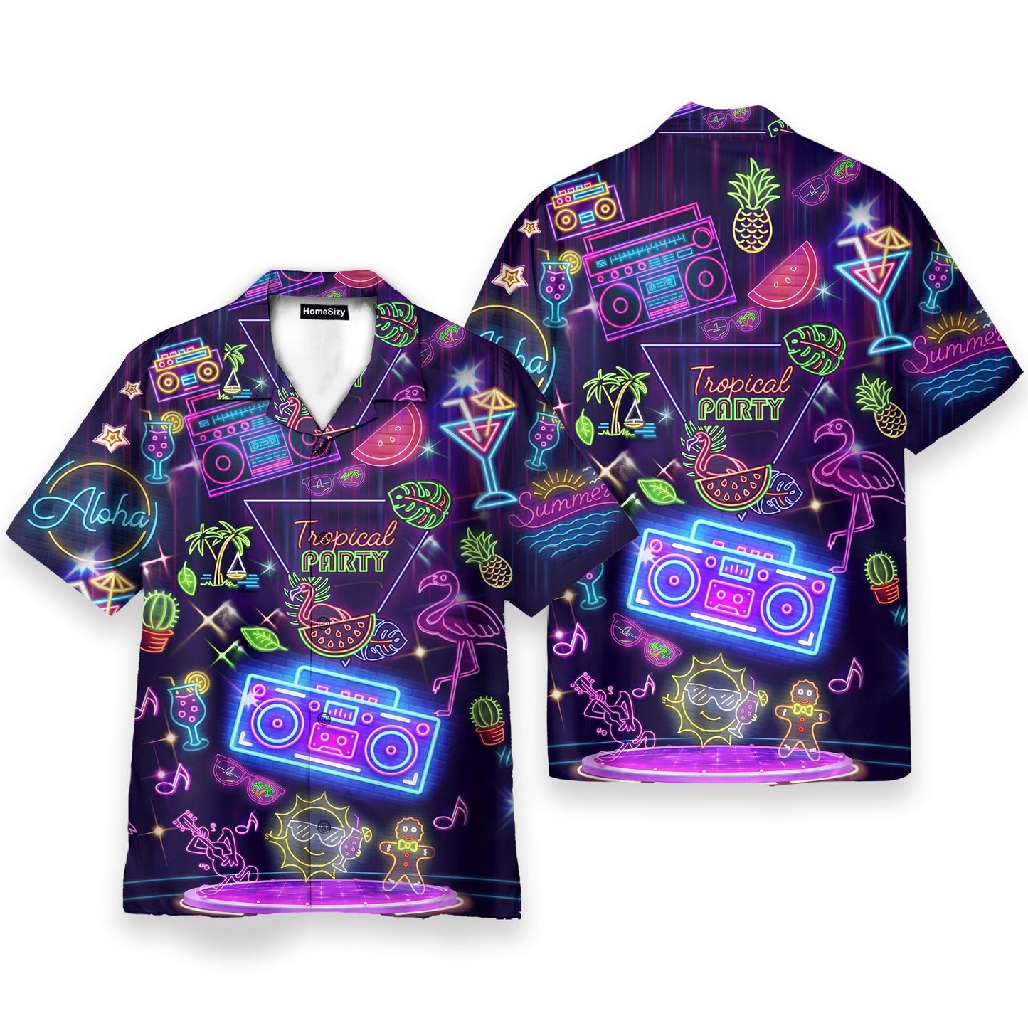 Tropical Party Neon Hello Summer - Hawaiian Shirt