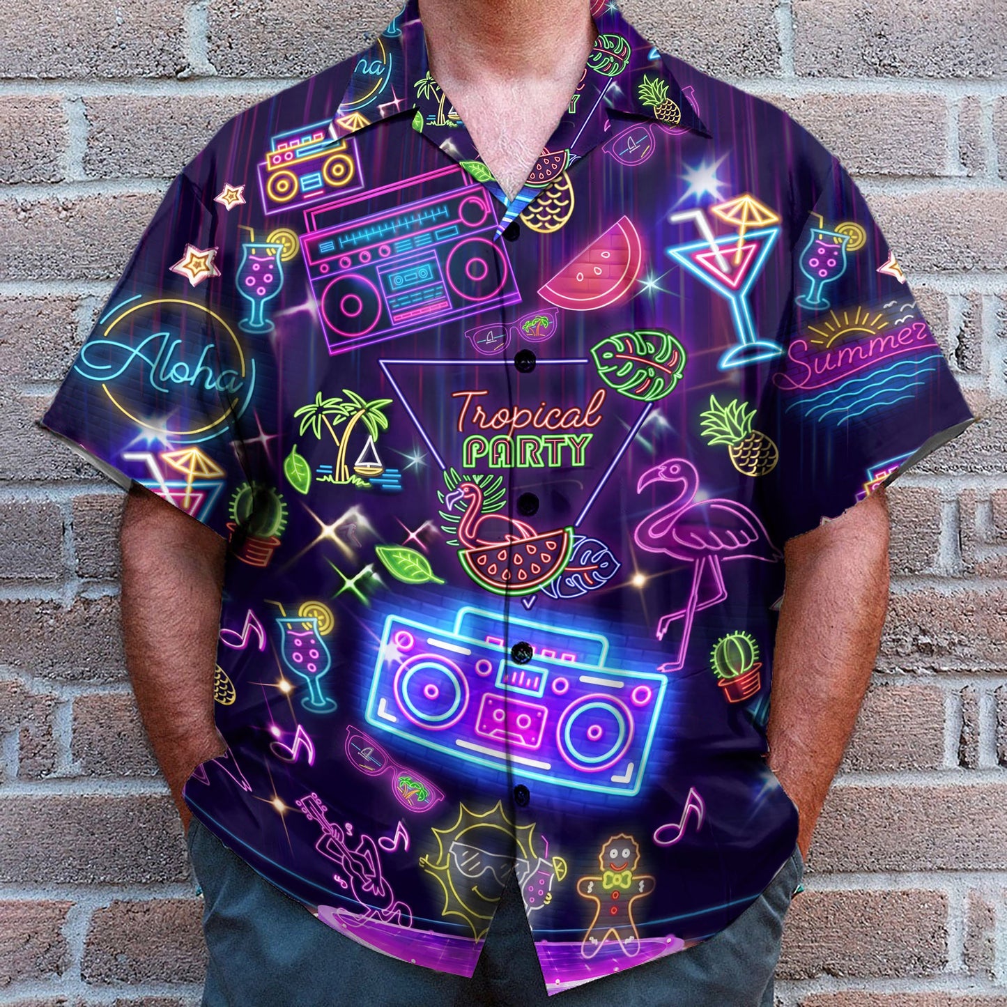 Tropical Party Neon Hello Summer - Hawaiian Shirt
