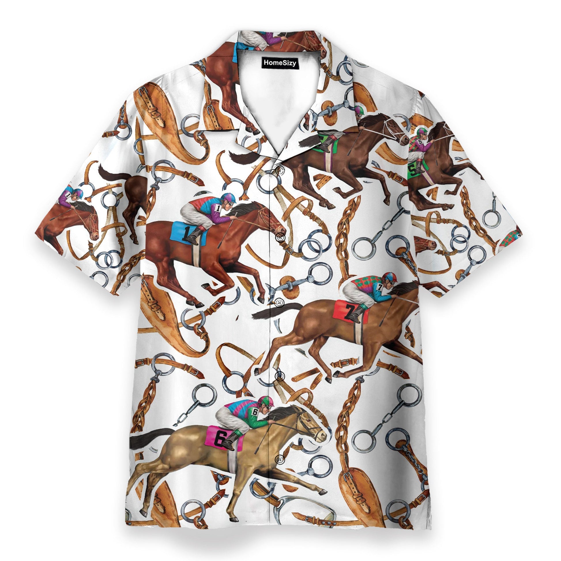 Horse Racing Colorful Horse Reins Pattern- Hawaiian Shirt & Beach Shorts