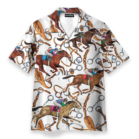 Horse Racing Colorful Horse Reins Pattern- Hawaiian Shirt & Beach Shorts