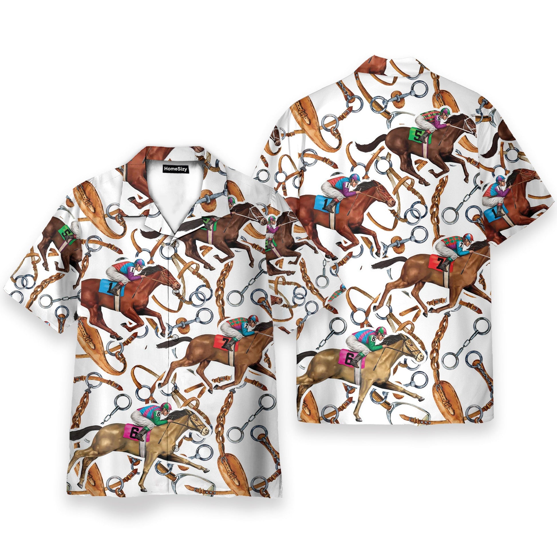 Horse Racing Colorful Horse Reins Pattern- Hawaiian Shirt & Beach Shorts