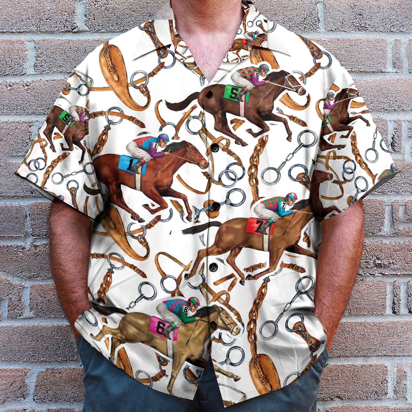 Horse Racing Colorful Horse Reins Pattern- Hawaiian Shirt & Beach Shorts