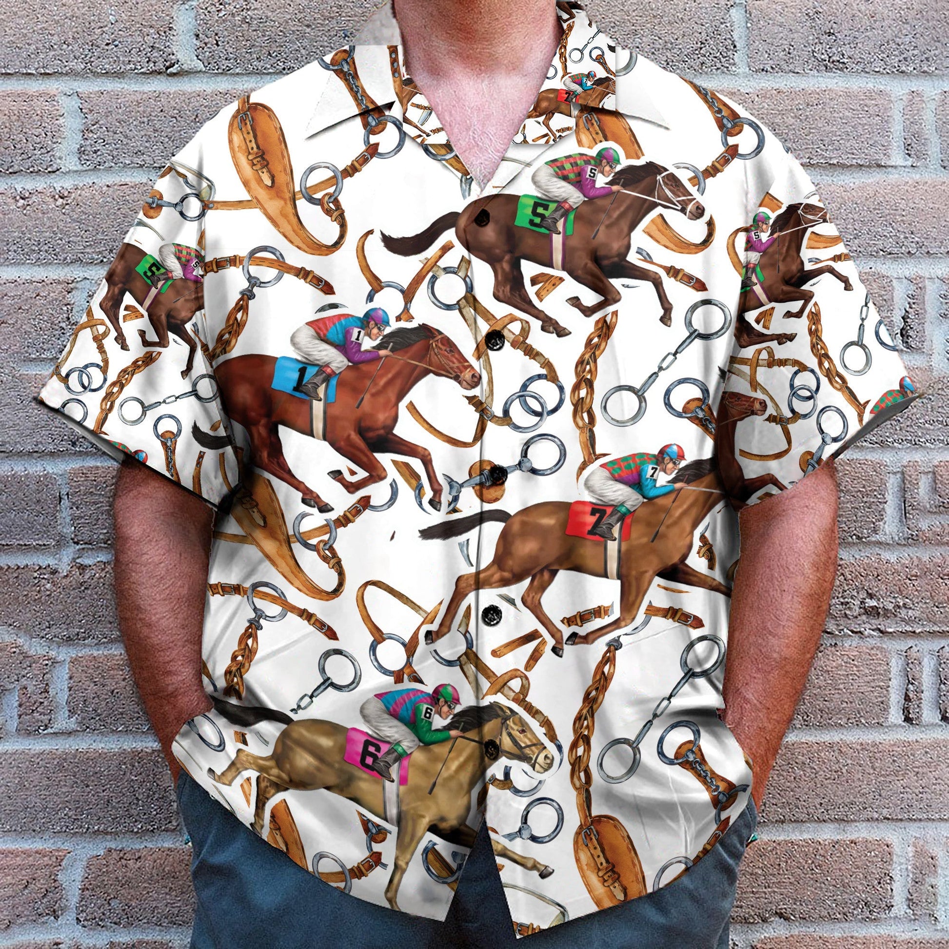 Horse Racing Colorful Horse Reins Pattern- Hawaiian Shirt & Beach Shorts