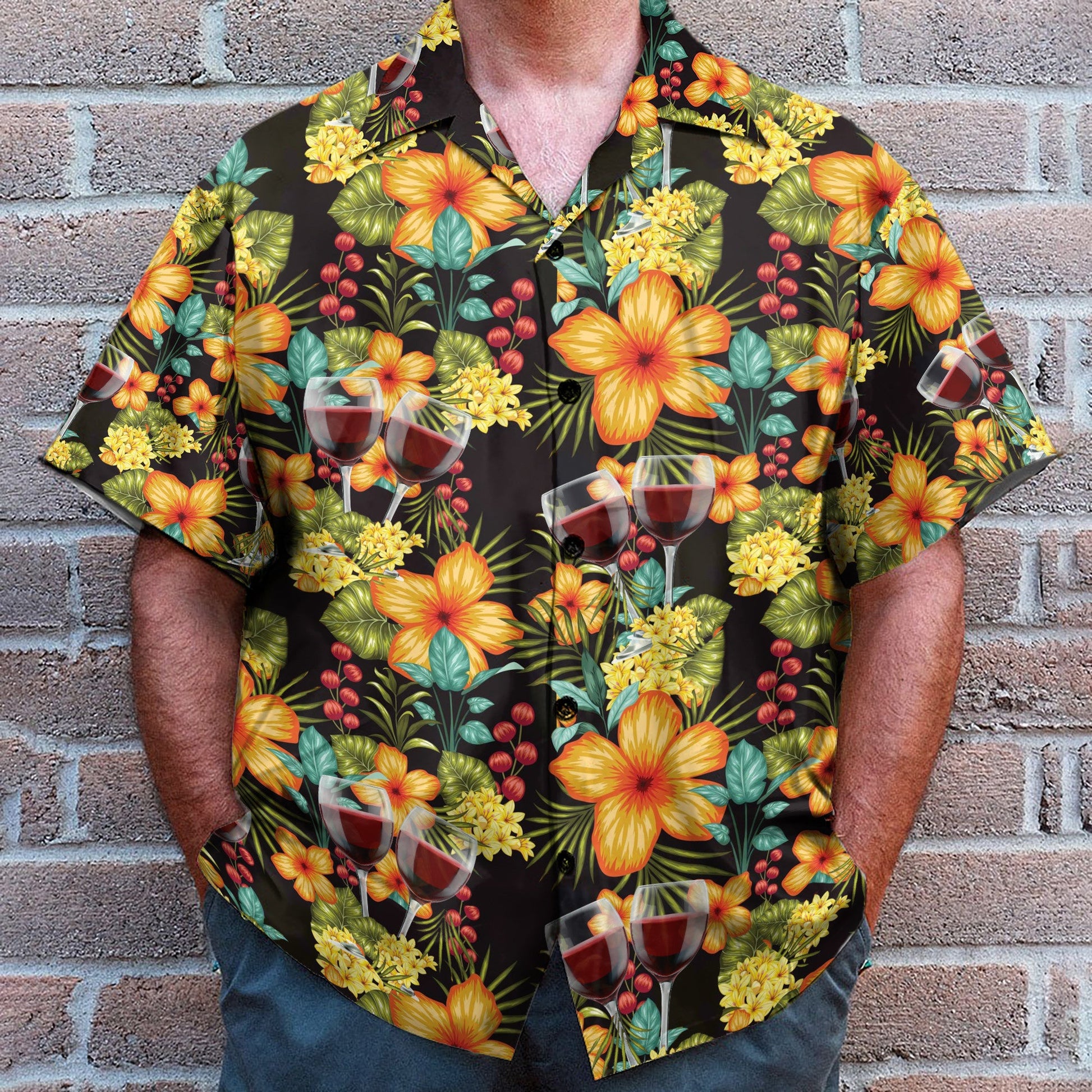 Paradise Red Wine Tropical Flowers Pattern - Hawaiian Shirt & Beach Shorts